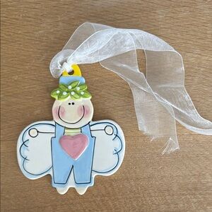 Ceramic Smiling Angel Ornament with Heart